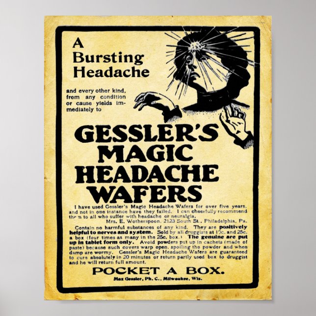 Vintage Gesslers Magie Kopfschmerzen Wafers drucke (Vorne)
