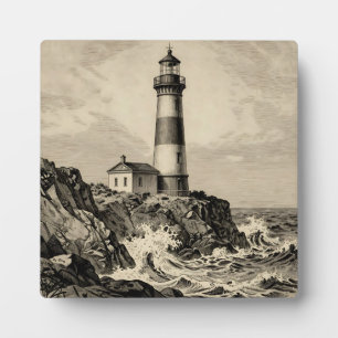 Vintage gestreifter Leuchtturm stürmische Küste Fotoplatte