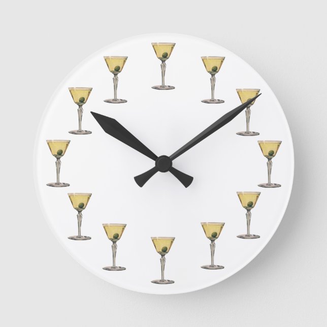 Vintage Getränke Getränke, Martini-Cocktail Runde Wanduhr (Vorderseite)