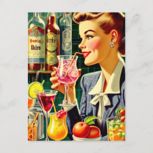 Vintage Getränke Mädchen Postkarte