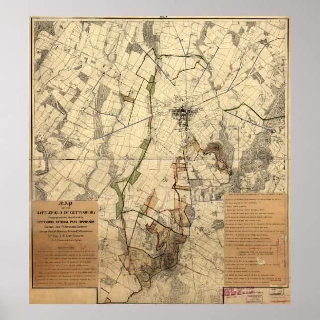 Vintage Gettysburger Schlachtfeldkarte (1898) Poster (Vorne)
