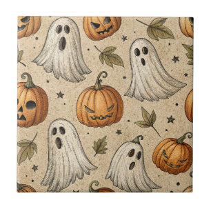 Vintage Ghosts & Pumpkins Halloween-Muster Fliese