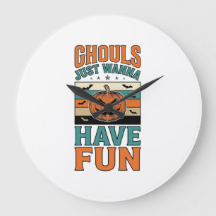 Vintage Ghouls wollen einfach nur Spaß Halloween-S Große Wanduhr