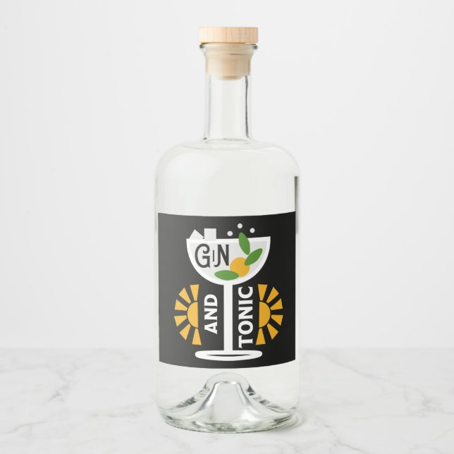 Vintage Gin- und Tonkunst Alkoholflaschenetikett (Vorderseite)