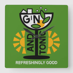 Vintage Gin- und Tonkunst Quadratische Wanduhr
