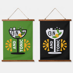 Vintage Gin- und Tonkunst Wandteppich Mit Holzrahmen