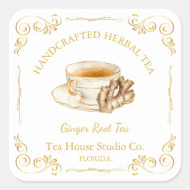Vintage Ginger Root Tea Square Label Quadratischer Aufkleber