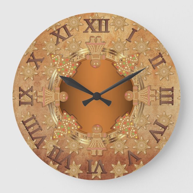 Vintage Gingerbread Christmas Große Wanduhr (Vorderseite)