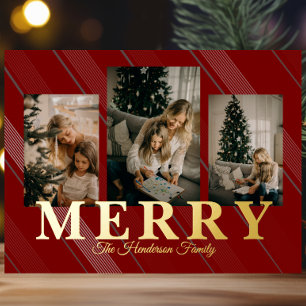 Vintage Gingham Klassische Weihnachtskarte mit 3 F Folien Feiertagspostkarte