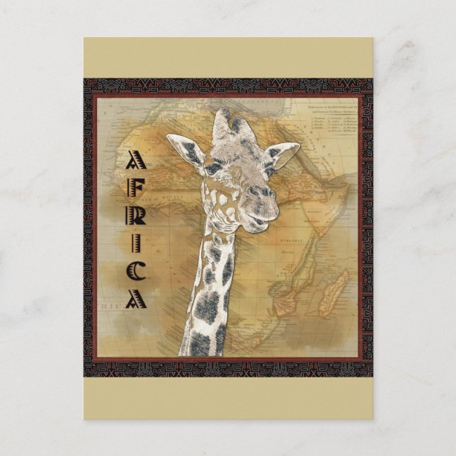 Vintage Giraffe Africa Travel Map Postkarte (Vorderseite)