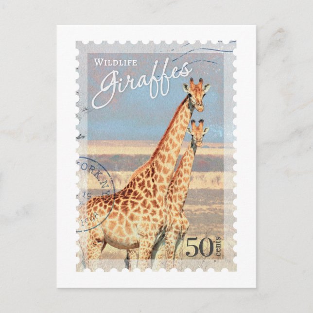 Vintage Giraffe Briefmarke Postkarte (Vorderseite)