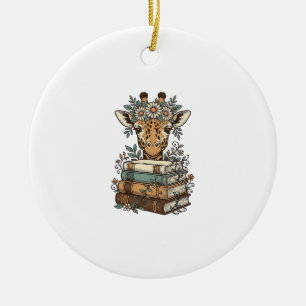 Vintage-Giraffe-Lesebücher-Blumen-Shirt-Design_ Keramik Ornament