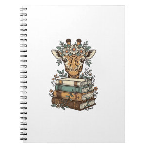 Vintage-Giraffe-Lesebücher-Blumen-Shirt-Design_ Notizblock