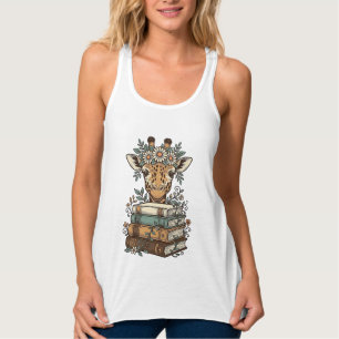 Vintage-Giraffe-Lesebücher-Blumen-Shirt-Design_ Tank Top
