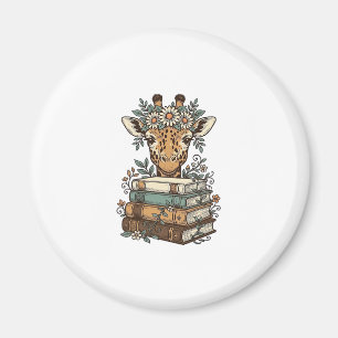 Vintage-Giraffe-Lesen-Bücher-Blumen-Shirt-Design_ Magnet