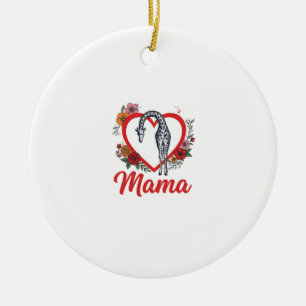Vintage Giraffe Mama Floral Heart Shirt Design_1 Keramik Ornament