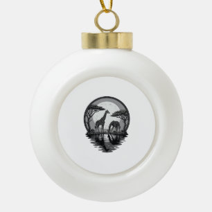 Vintage-Giraffe-Mond-Silhouette-Safari-Vektor-Desi Keramik Kugel-Ornament