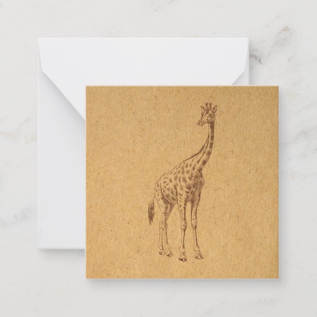 Vintage Giraffe Rustikale Illustrierte Tierart Mitteilungskarte (Vorderseite)