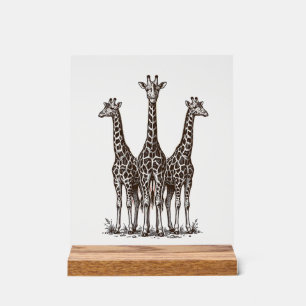 Vintage-Giraffe-Sonnenuntergang-Gravur-Safari-Shir Acrylschild