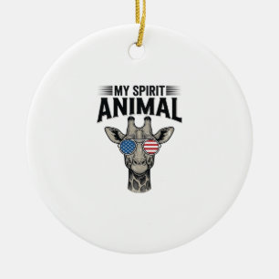 Vintage-Giraffe-Spirit-Tier-patriotisches-Shirt De Keramik Ornament