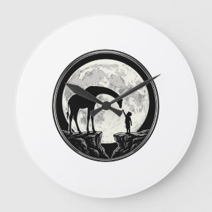 Vintage-Giraffe-und-Kind-Mond-Silhouette-Shirt_1 Große Wanduhr