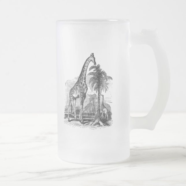 Vintage Giraffen-personalisierte Tierillustration Mattglas Bierglas (Rechts)