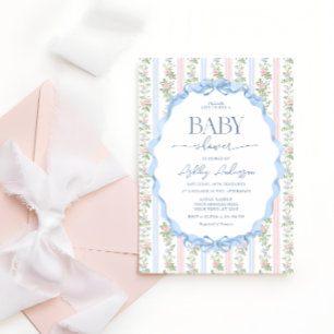Vintage Girl-Baby-Dusche Rosa und Blau-Blüte Einladung