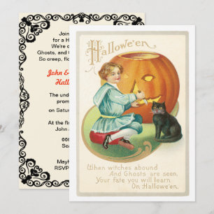 Vintage Girl Carving ein KürbisHalloween Einladung