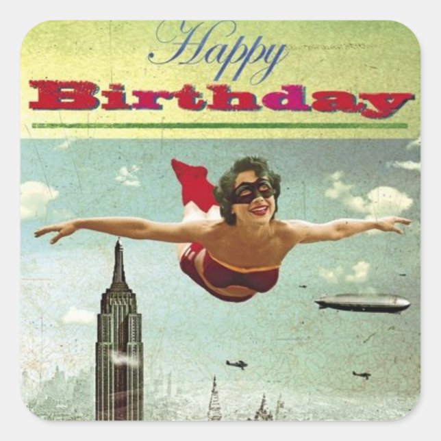 Vintage Girl Flying Quadratischer Aufkleber (Vorderseite)