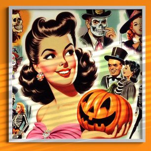 Vintage Girl Halloween-Illustration Poster