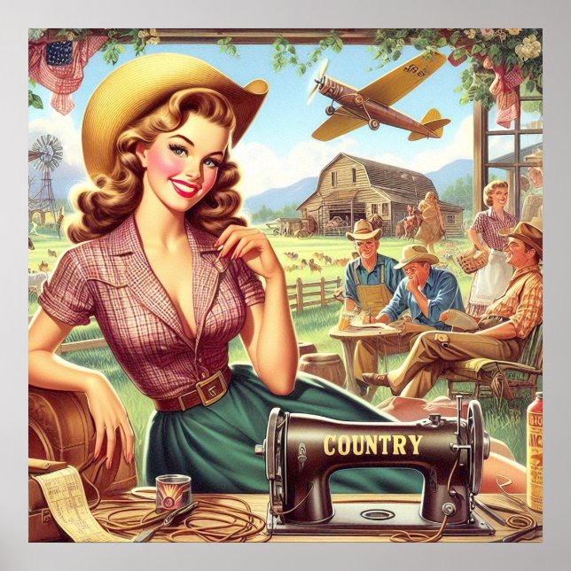 Vintage Girl-Illustration Poster (Vorne)