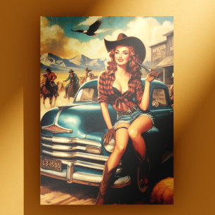 Vintage Girl-Illustration Postkarte