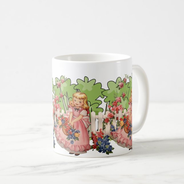 Vintage Girl mit Blumengarten Charme Kaffeetasse (VorderseiteRechts)