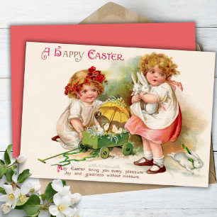 Vintage Girls mit Bunnies zu Ostern nach Maß Feiertagskarte