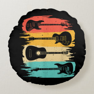 Vintage-Gitarre Geschenk für Männer Frauen Musikba Rundes Kissen