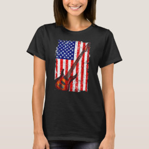 Vintage Gitarre Gitarrist uns Amerikanische Flagge T-Shirt