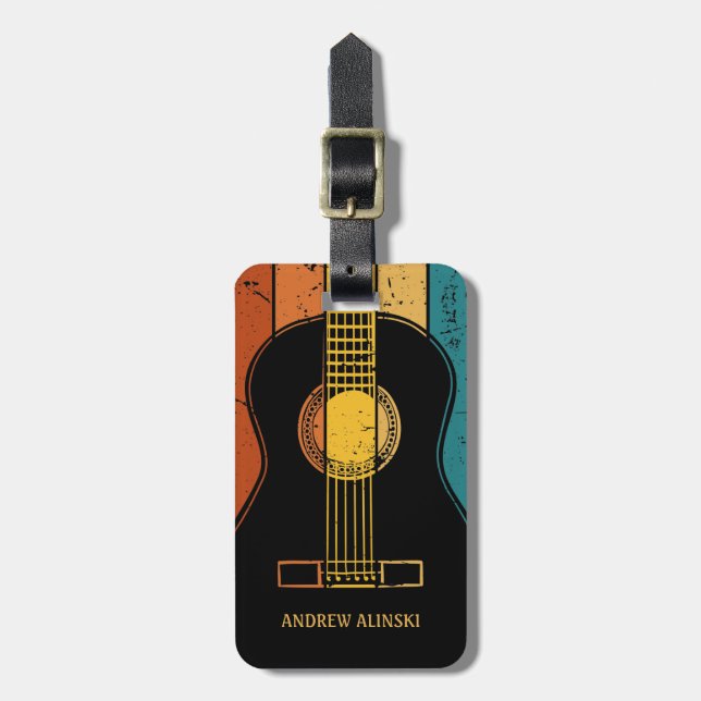 Vintage Gitarre personalisiert Gepäckanhänger (Vorderseite vertikal)