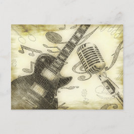 Vintage Gitarre und Mikrofon Postkarte