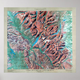 Vintage Glacier National Park Relief Map Poster