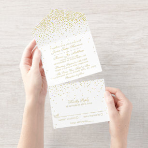 Vintage Glam Konfetti-Hochzeit Echtfolie geprägt All-in-One-Einladung