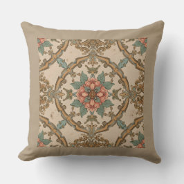 Vintage Glam,Ornament Gold Khaki Turquoise Pink, Kissen