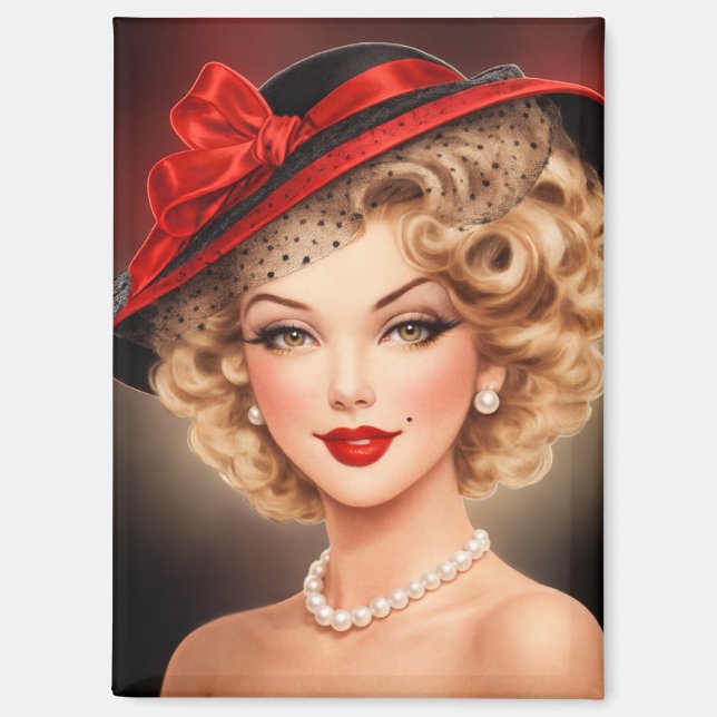  Vintage Glam Pin-Up Lady Magnet (Vorderseite)