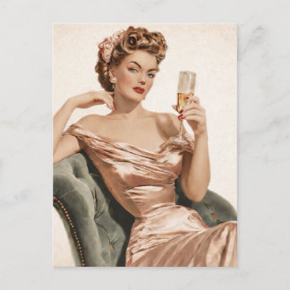 Vintage Glamour Champagner Pin-Up Postkarte