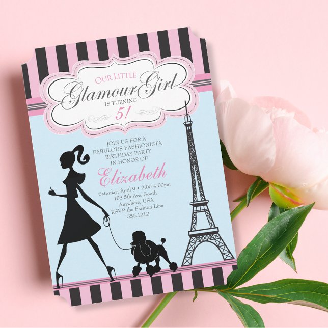 Vintage Glamour Girl Paris Invitation Anniversaire (Créateur téléchargé)