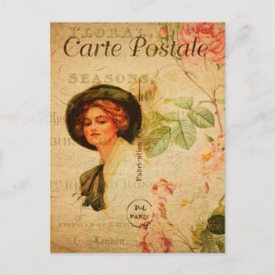 Vintage glamouröse Lady Rose Floral Französisch Postkarte