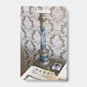 Vintage Glaskerzenhalterung Ausweis