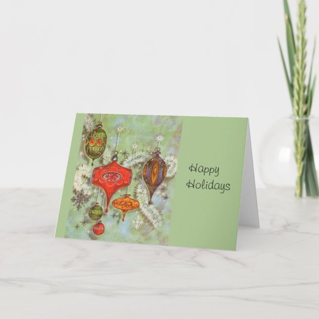 Vintage Glasverzierungen Feiertagskarte (Vorderseite)