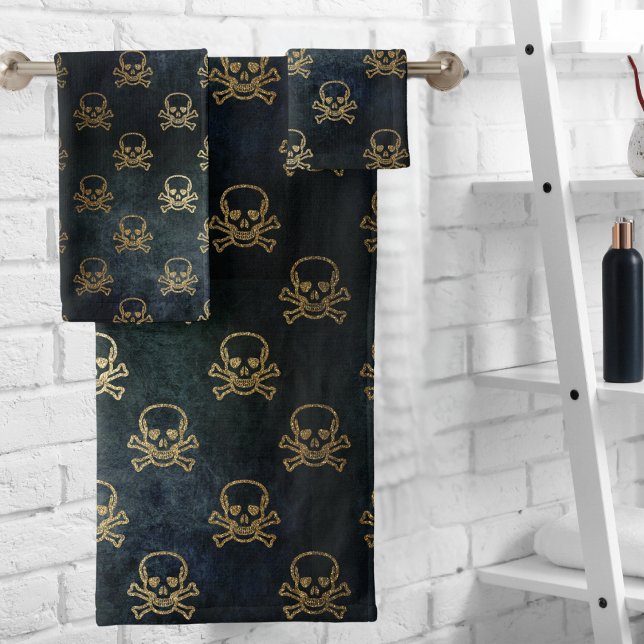 Vintage Glattlederschädel und -knochen Badhandtuch Set (Von Creator hochgeladen)