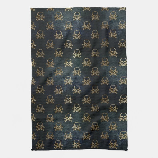 Vintage Glattlederschädel und -knochen Geschirrtuch (Vertikal)