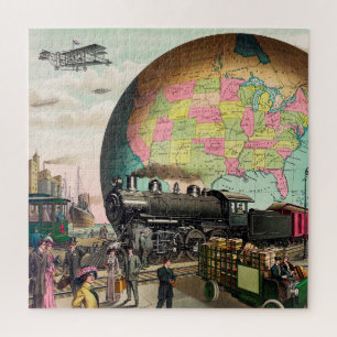 Vintage Globe Transport America Lokomotive Kunstwe